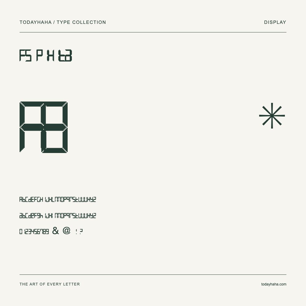 FS Pixital — Font specimen with uppercase and lowercase letters and numbers