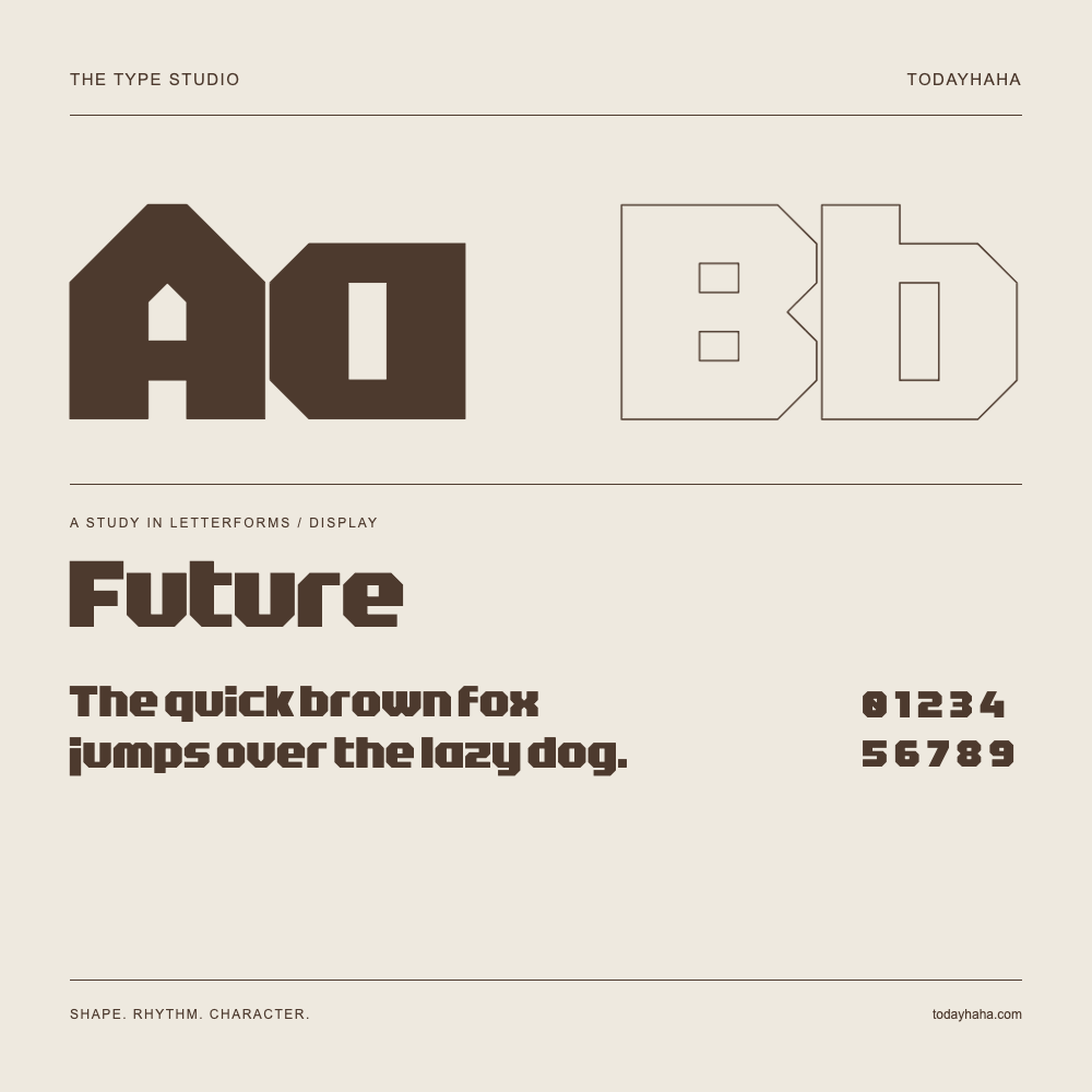 Future — Buchstabenstudie mit Beispielsatz und Ziffern