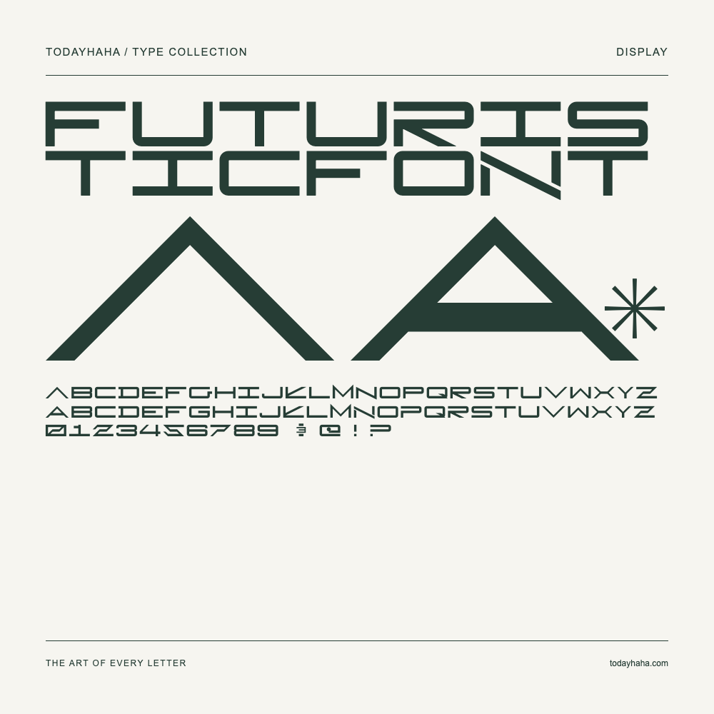 FuturisticFont — Spécimen avec majuscules, minuscules et chiffres