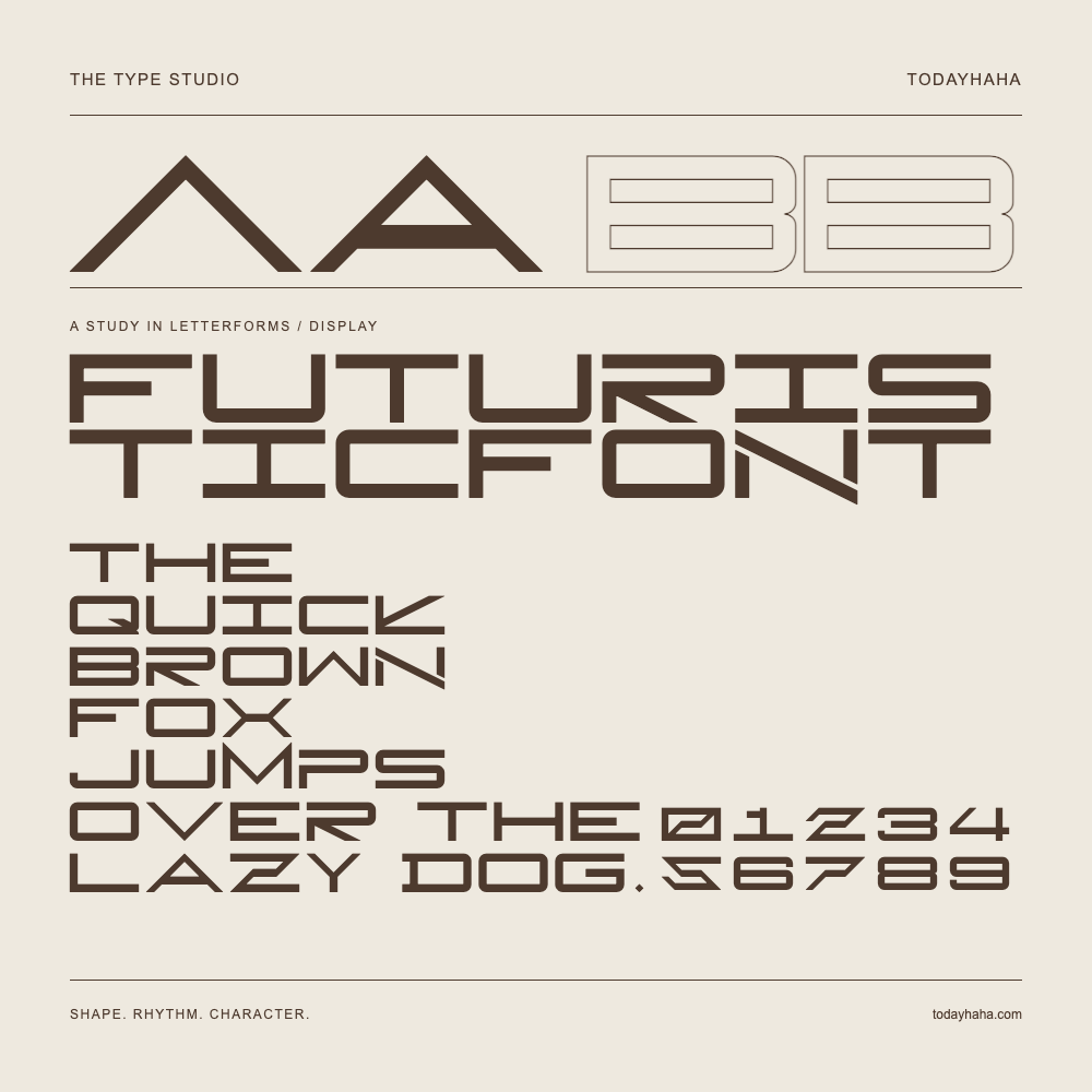 FuturisticFont — Étude des lettres avec une phrase et des chiffres