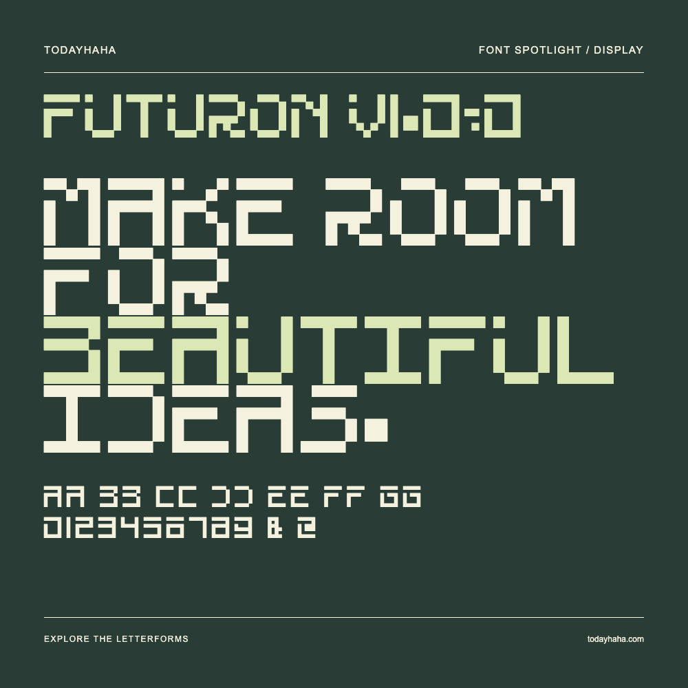 Futuron v1.0,0 — Póster tipográfico con texto de muestra