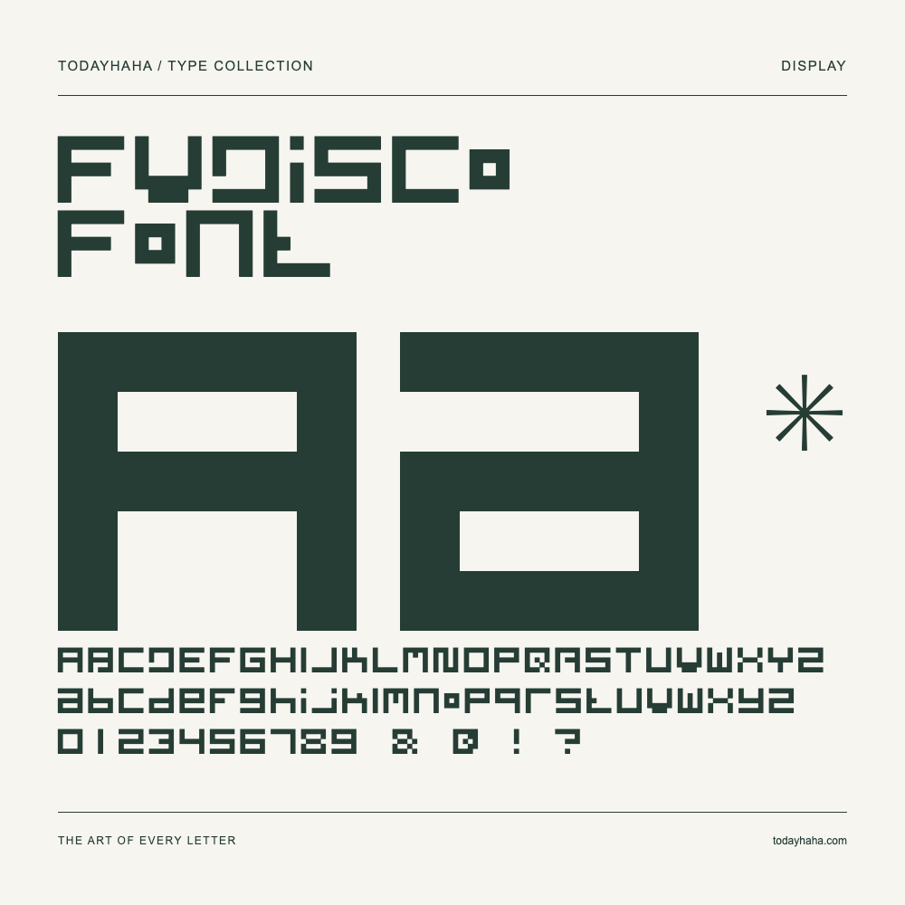 FVDisco Font — Muestra de mayúsculas, minúsculas y números