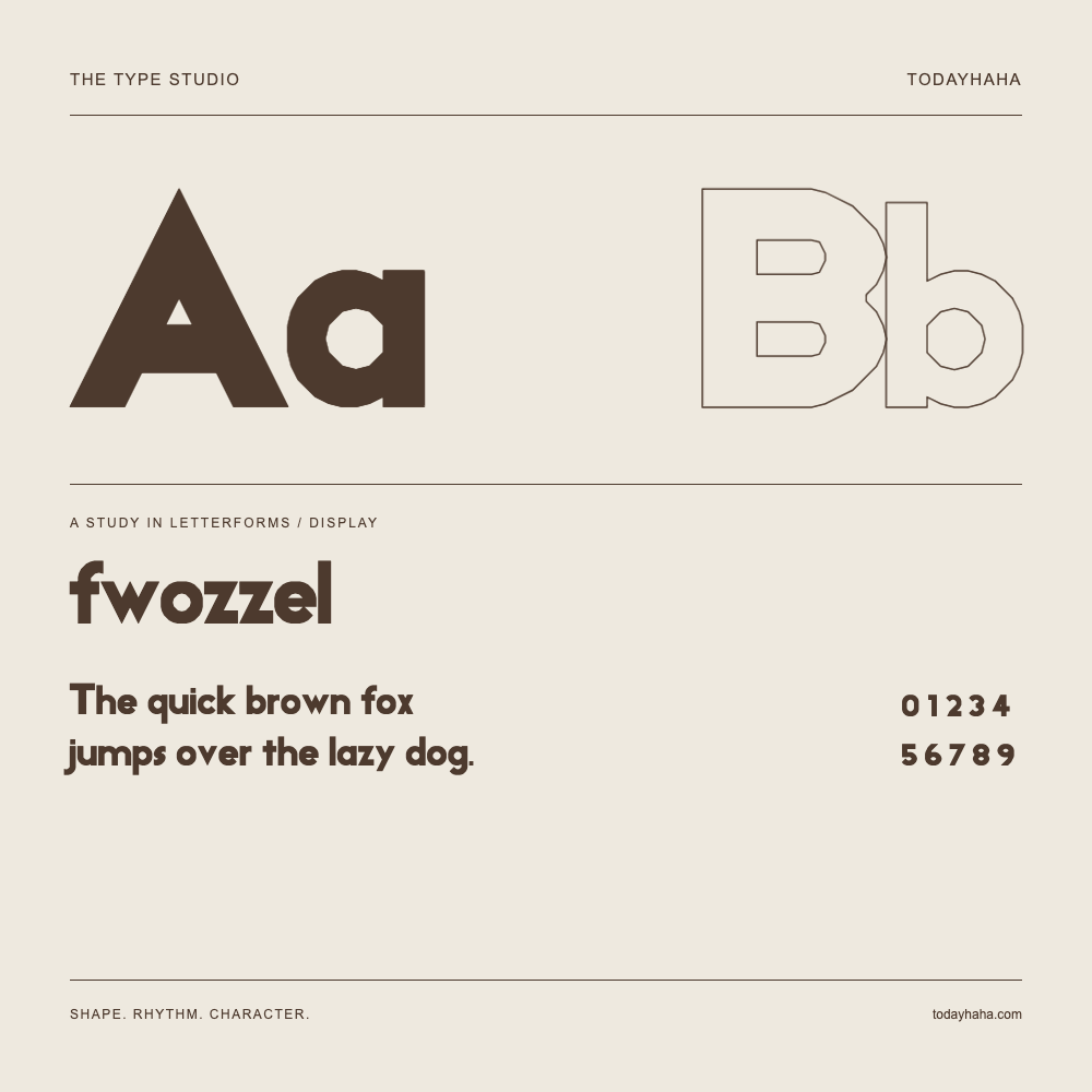 fwozzel — Buchstabenstudie mit Beispielsatz und Ziffern