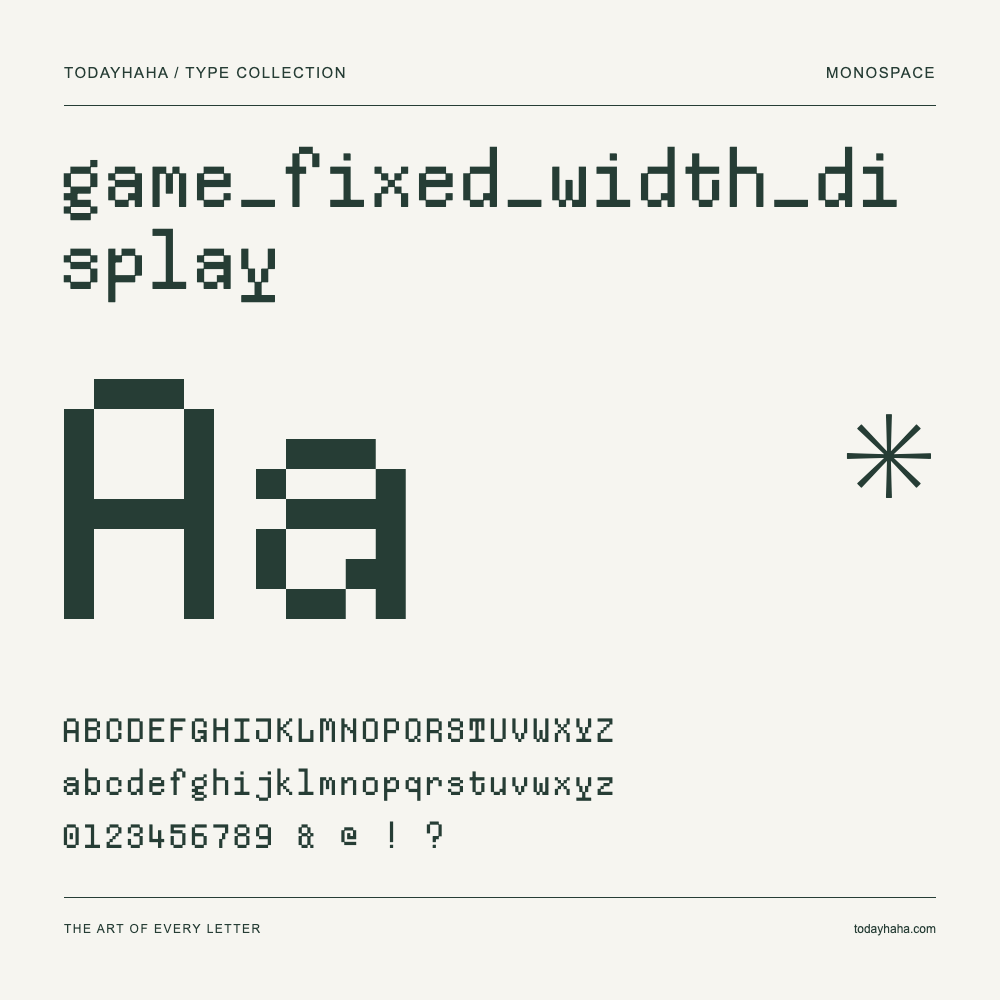 game_fixed_width_display — Muestra de mayúsculas, minúsculas y números