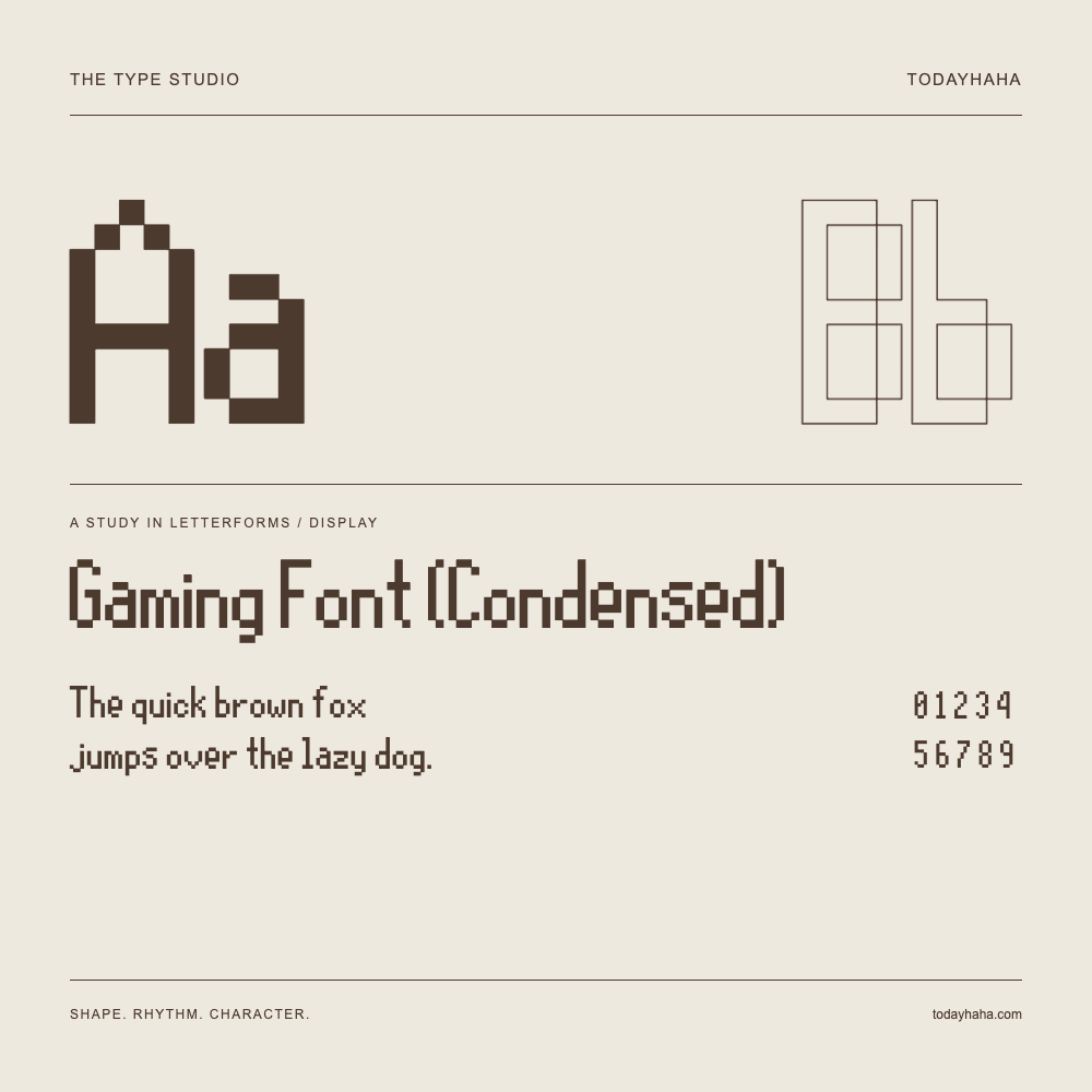 Gaming Font (Condensed) — 字形展示：示例句子与数字
