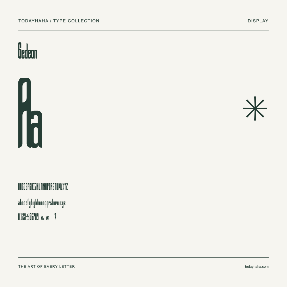 Gedeon — Spécimen avec majuscules, minuscules et chiffres
