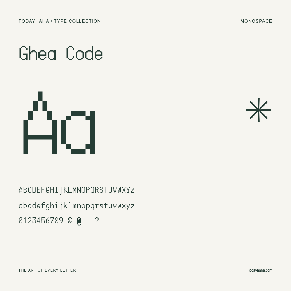 Ghea Code — Amostra com letras maiúsculas, minúsculas e números