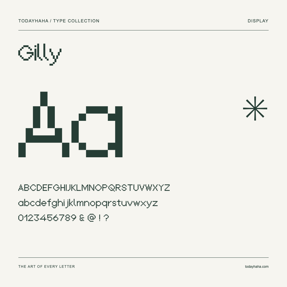 Gilly — Muestra de mayúsculas, minúsculas y números