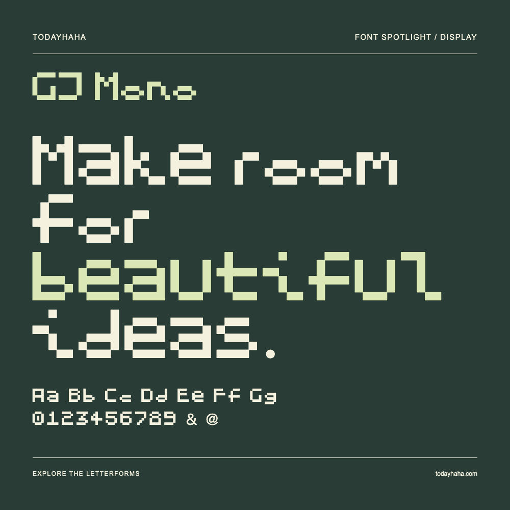 GJ Mono — Poster tipografico con testo di esempio