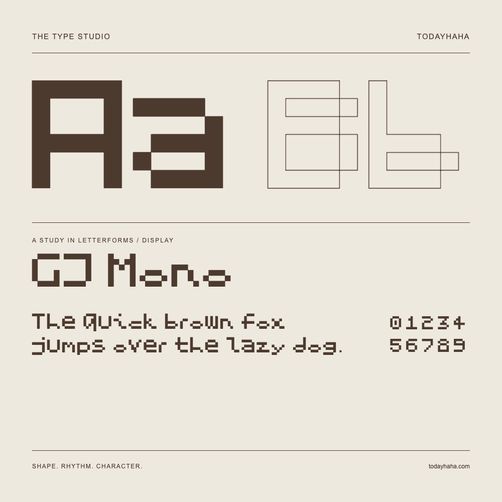 GJ Mono — Studio delle lettere con frase e numeri
