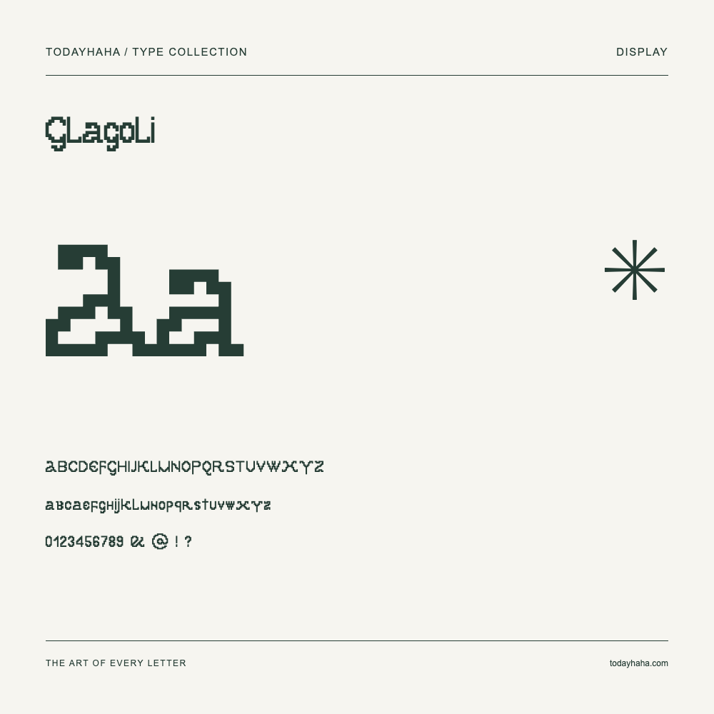Glagoli — Font specimen with uppercase and lowercase letters and numbers