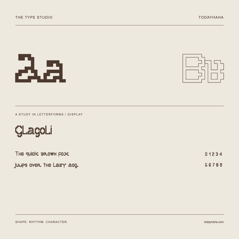 Glagoli — Letterform study with sample sentence and numbers