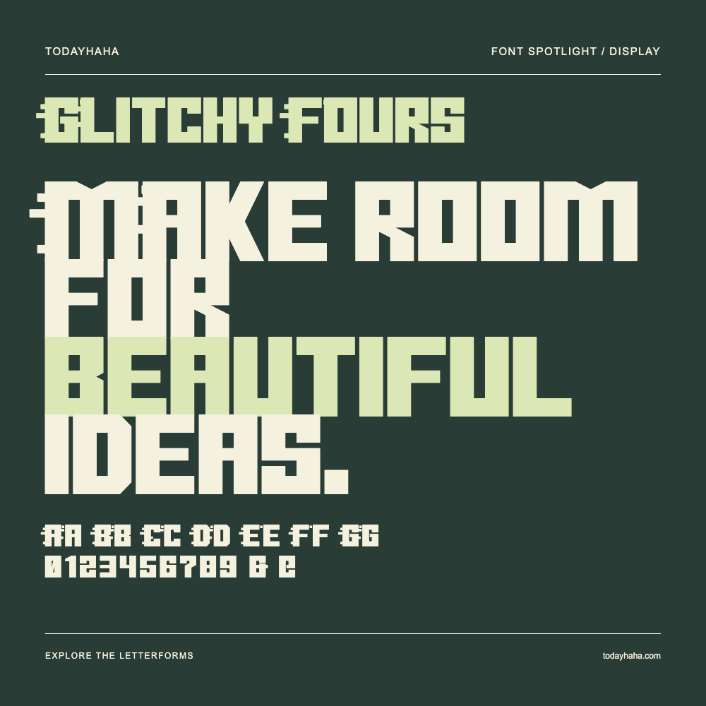 Glitchy Fours — Póster tipográfico con texto de muestra