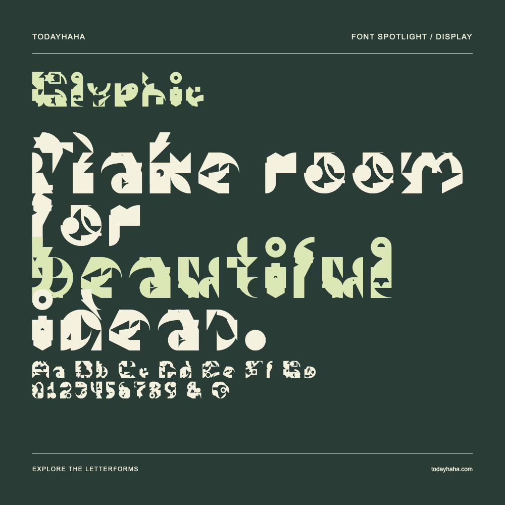 Glyphic — Poster tipografico con testo di esempio