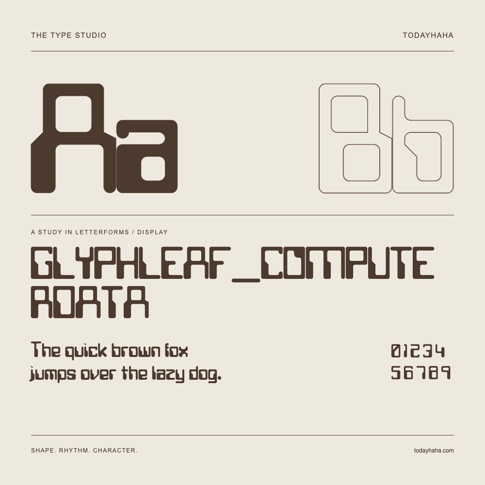 GLYPHLEAF_COMPUTERDATA — Buchstabenstudie mit Beispielsatz und Ziffern