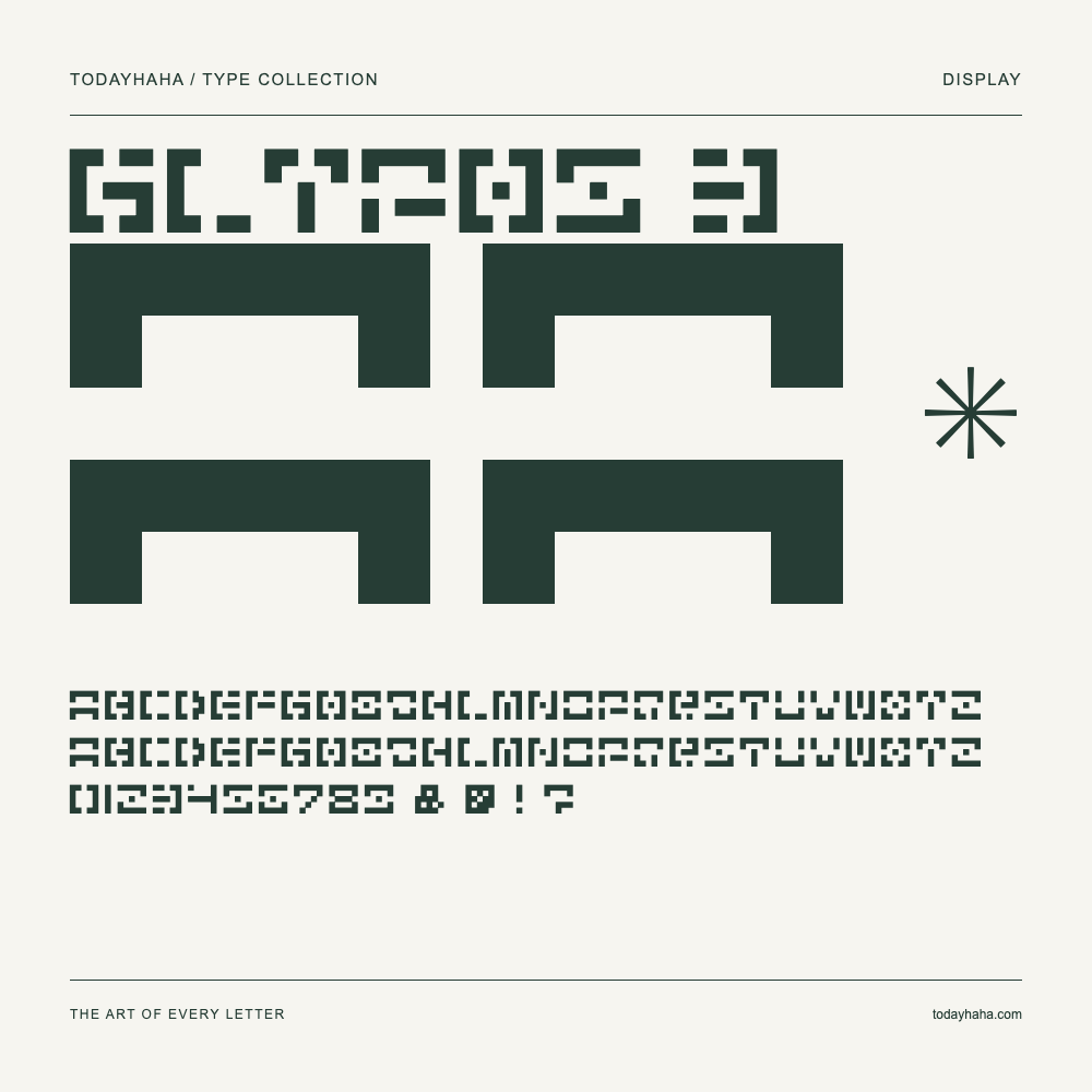 Glyphs 3 — Font specimen with uppercase and lowercase letters and numbers