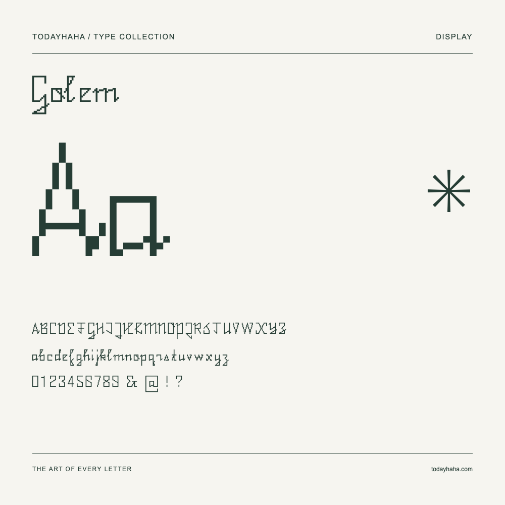 Golem — Muestra de mayúsculas, minúsculas y números