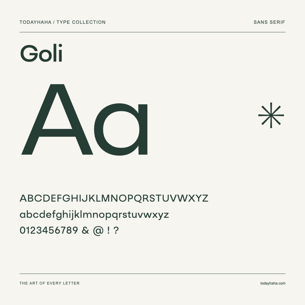 Goli — Muestra de mayúsculas, minúsculas y números