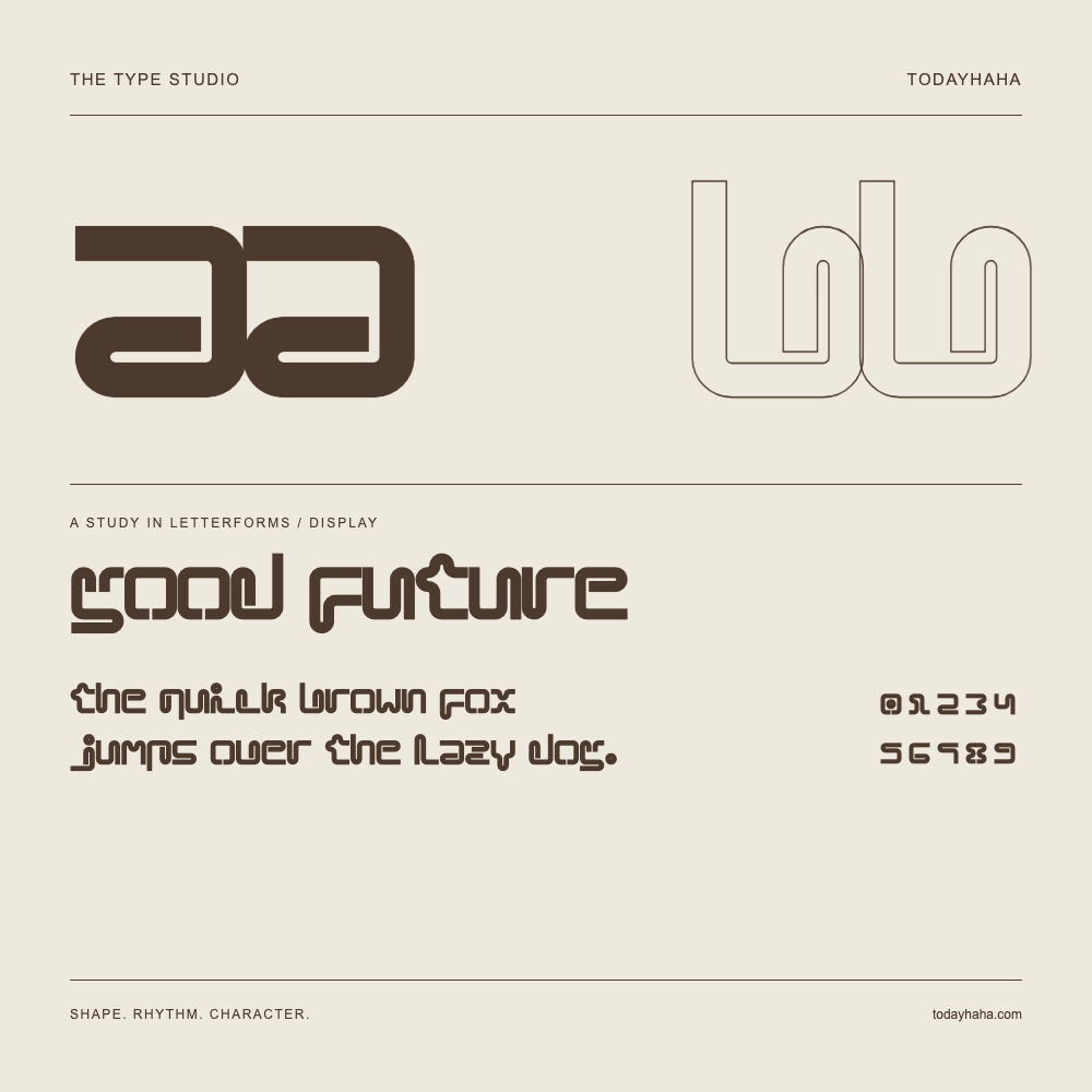 Good Future — Letterform study with sample sentence and numbers