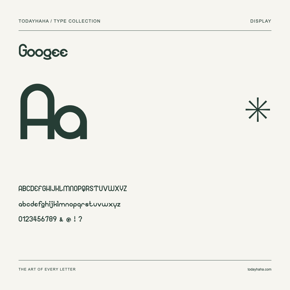 Googee — Font specimen with uppercase and lowercase letters and numbers