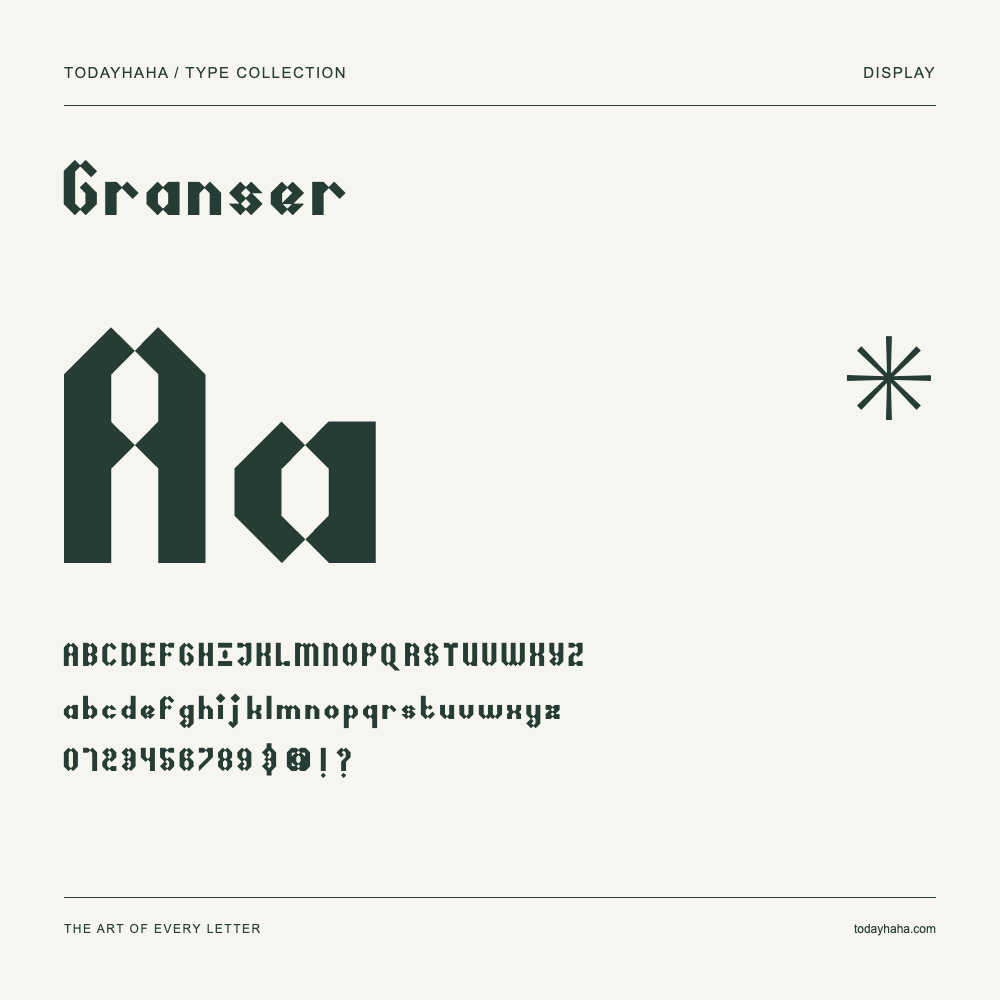 Granser — Schriftmuster mit Großbuchstaben, Kleinbuchstaben und Ziffern