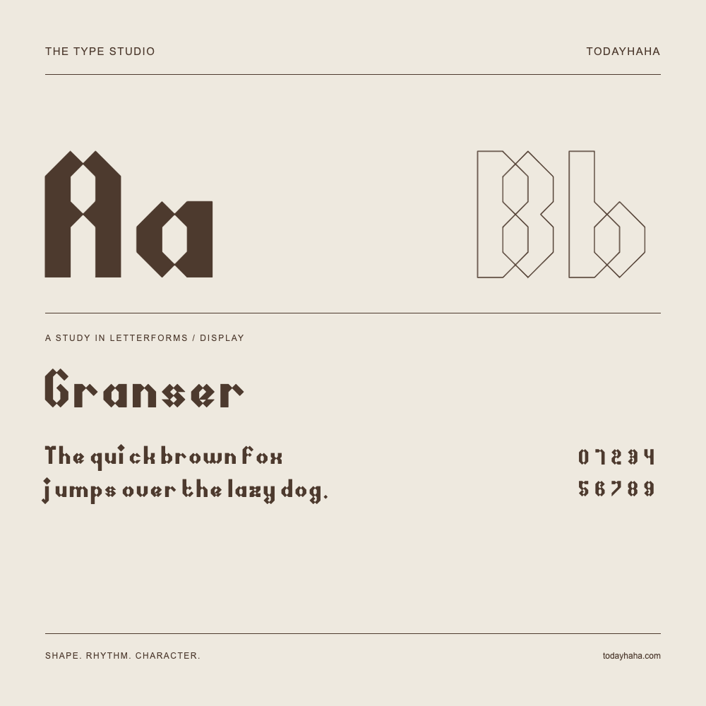 Granser — Buchstabenstudie mit Beispielsatz und Ziffern