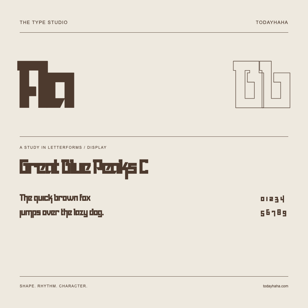 Great Blue Peaks C — Buchstabenstudie mit Beispielsatz und Ziffern