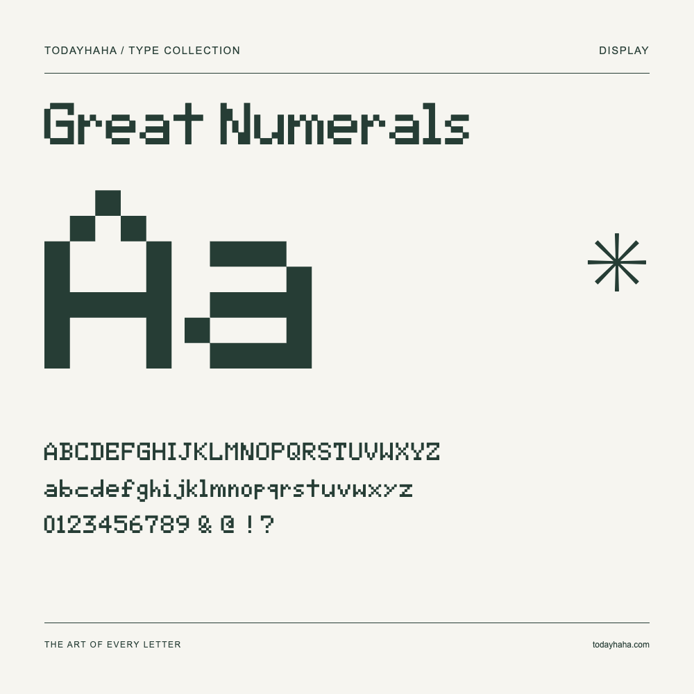 Great Numerals — Schriftmuster mit Großbuchstaben, Kleinbuchstaben und Ziffern
