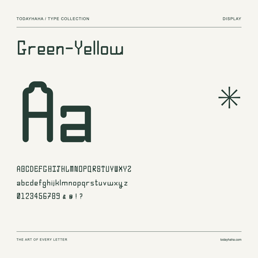 Green-Yellow — Campione con lettere maiuscole, minuscole e numeri