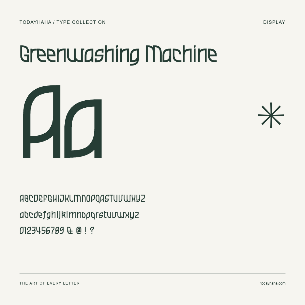 Greenwashing Machine — Schriftmuster mit Großbuchstaben, Kleinbuchstaben und Ziffern