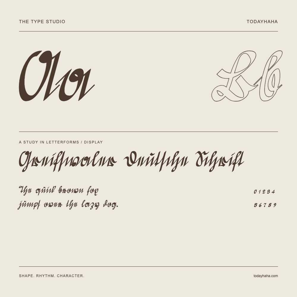 Greifswaler Deutsche Schrift — Buchstabenstudie mit Beispielsatz und Ziffern