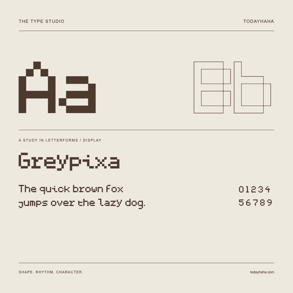Greypixa — Buchstabenstudie mit Beispielsatz und Ziffern