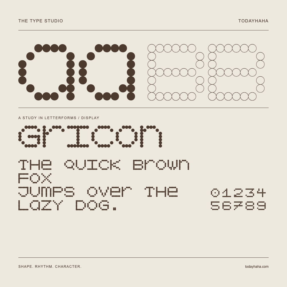 gricon — Buchstabenstudie mit Beispielsatz und Ziffern