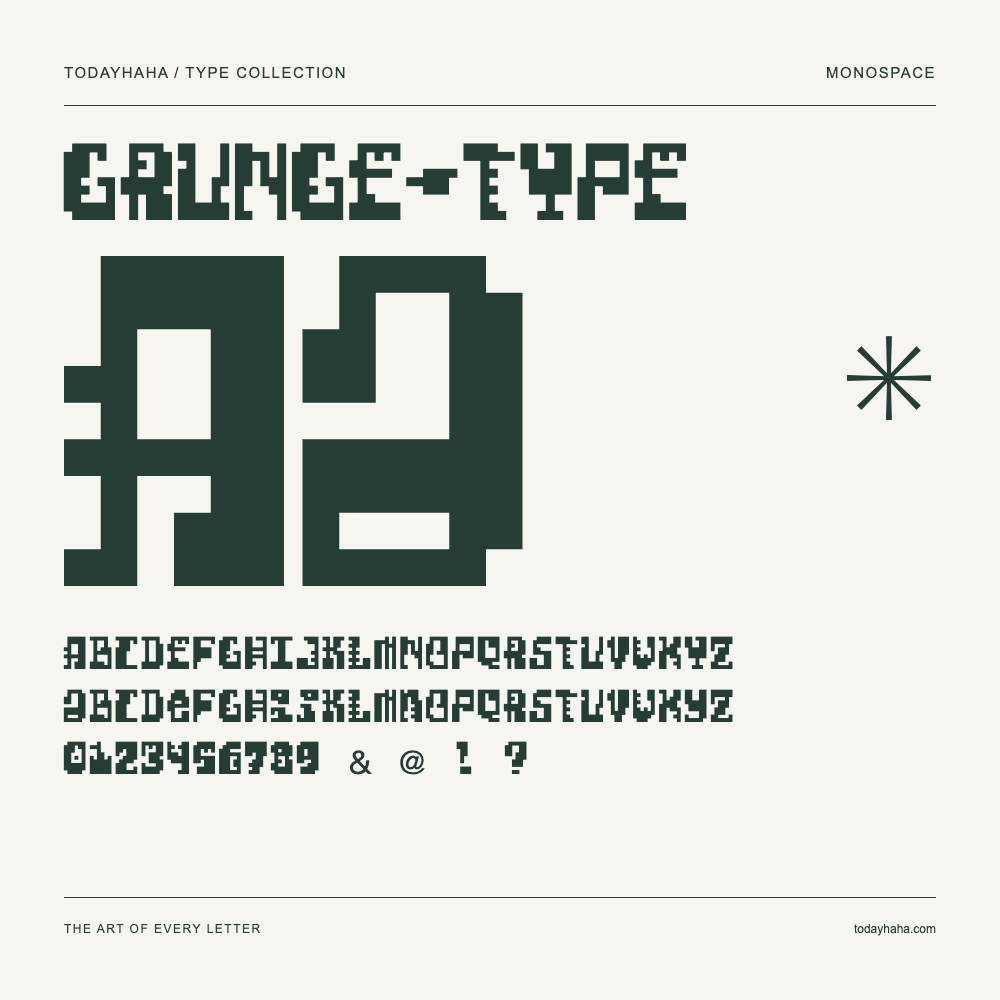 GRUNGE-TYPE — Muestra de mayúsculas, minúsculas y números