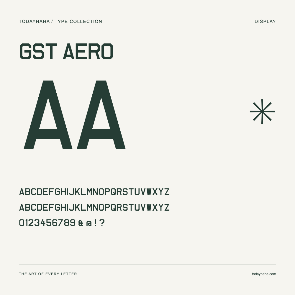 GST Aero — Muestra de mayúsculas, minúsculas y números