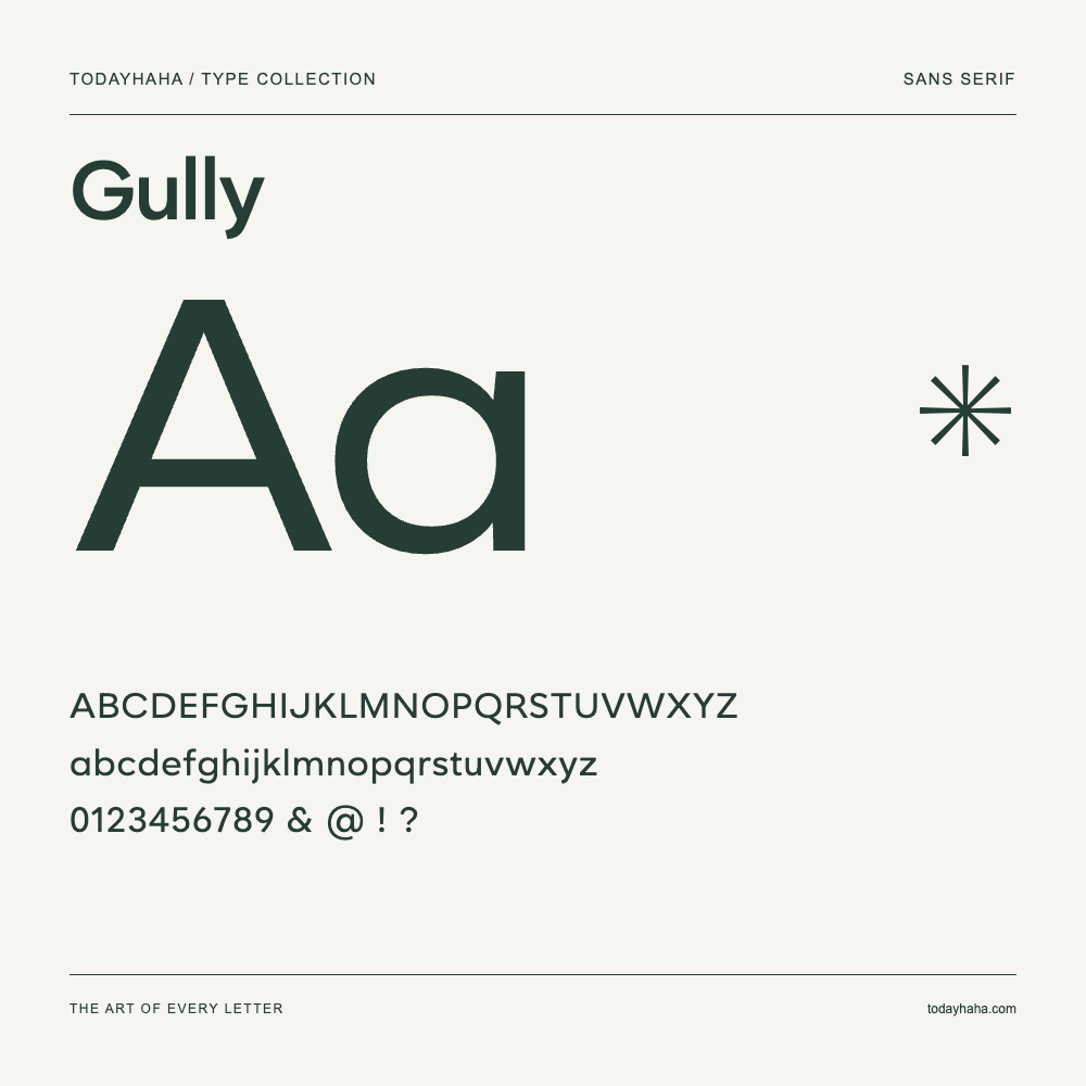 Gully — Muestra de mayúsculas, minúsculas y números