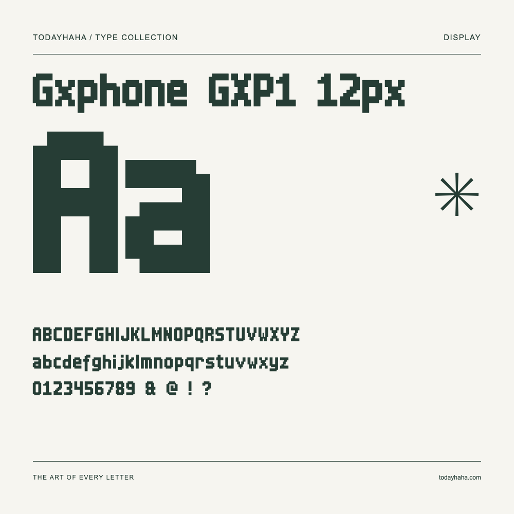 Gxphone GXP1 12px — Muestra de mayúsculas, minúsculas y números