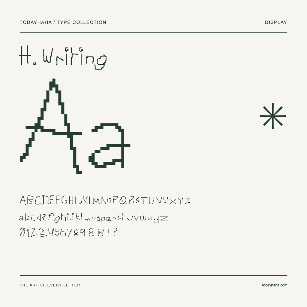 H. Writing — Font specimen with uppercase and lowercase letters and numbers