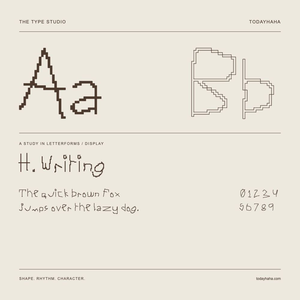 H. Writing — Letterform study with sample sentence and numbers