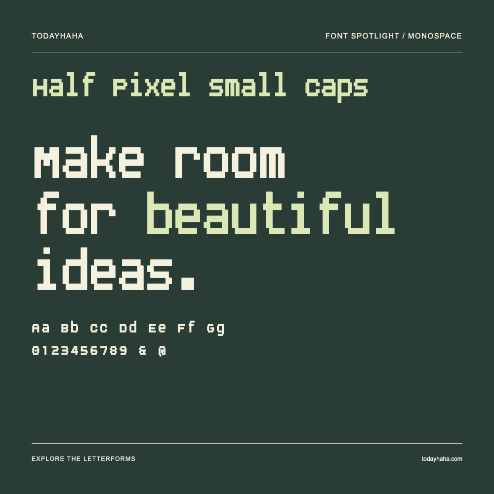 Half Pixel Small Caps — Typografieposter mit Beispieltext