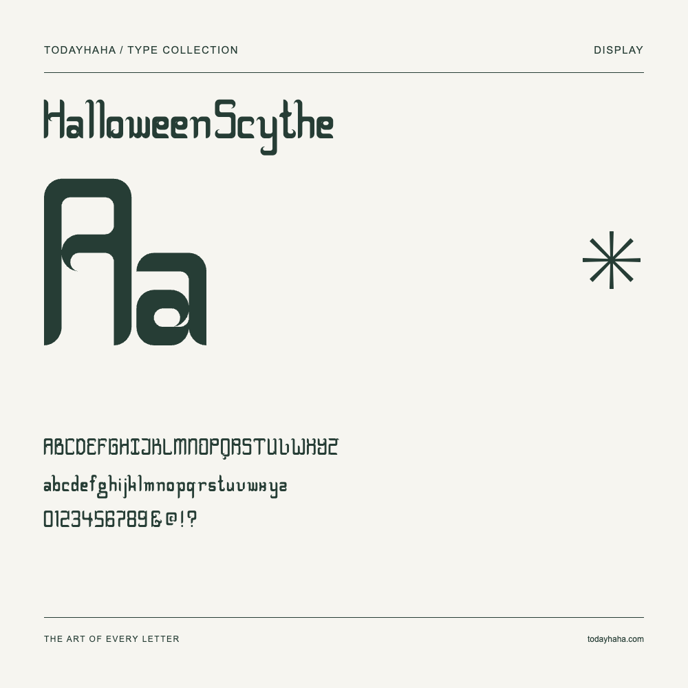 Halloween Scythe — Campione con lettere maiuscole, minuscole e numeri