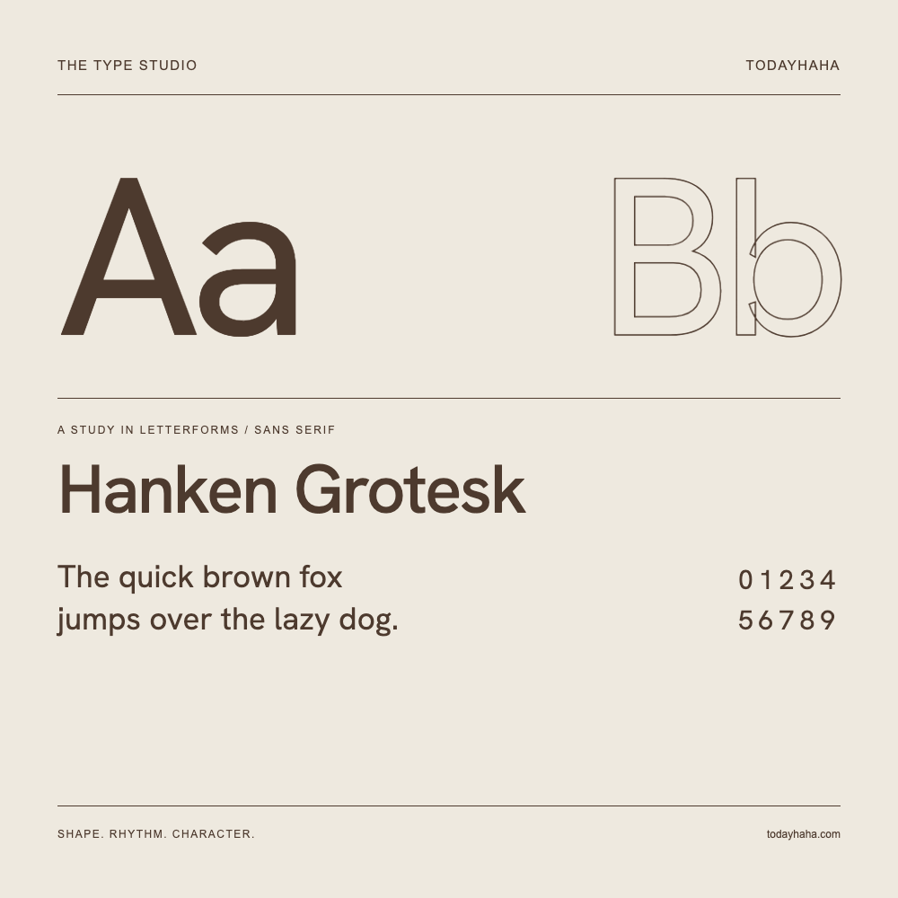 Hanken Grotesk — Letterform study with sample sentence and numbers