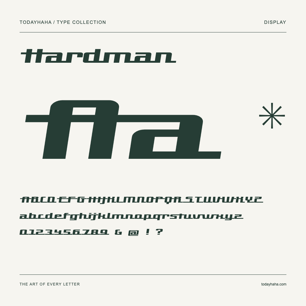 Hardman — Font specimen with uppercase and lowercase letters and numbers