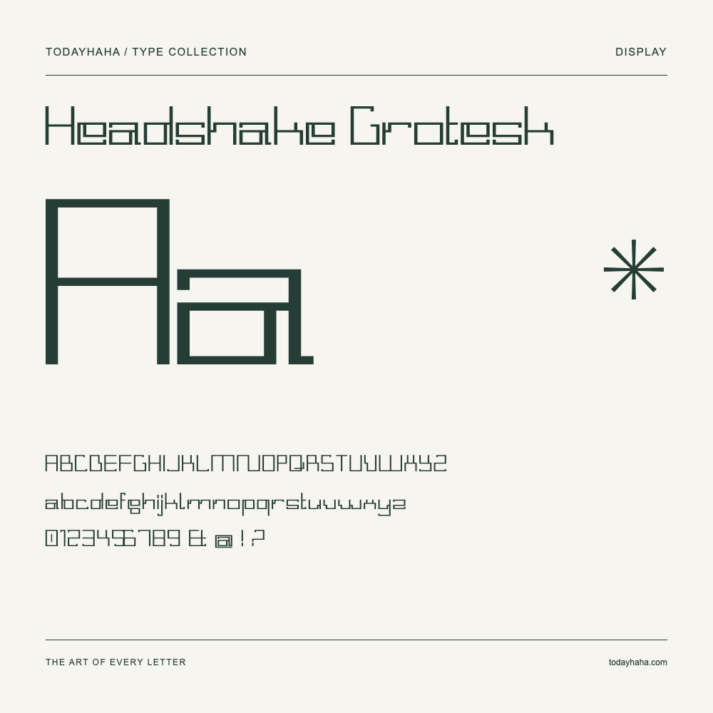 Headshake Grotesk — Campione con lettere maiuscole, minuscole e numeri