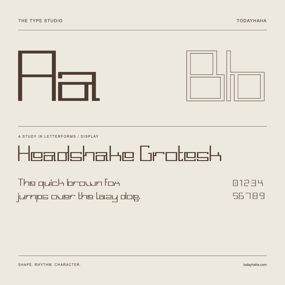 Headshake Grotesk — Studio delle lettere con frase e numeri