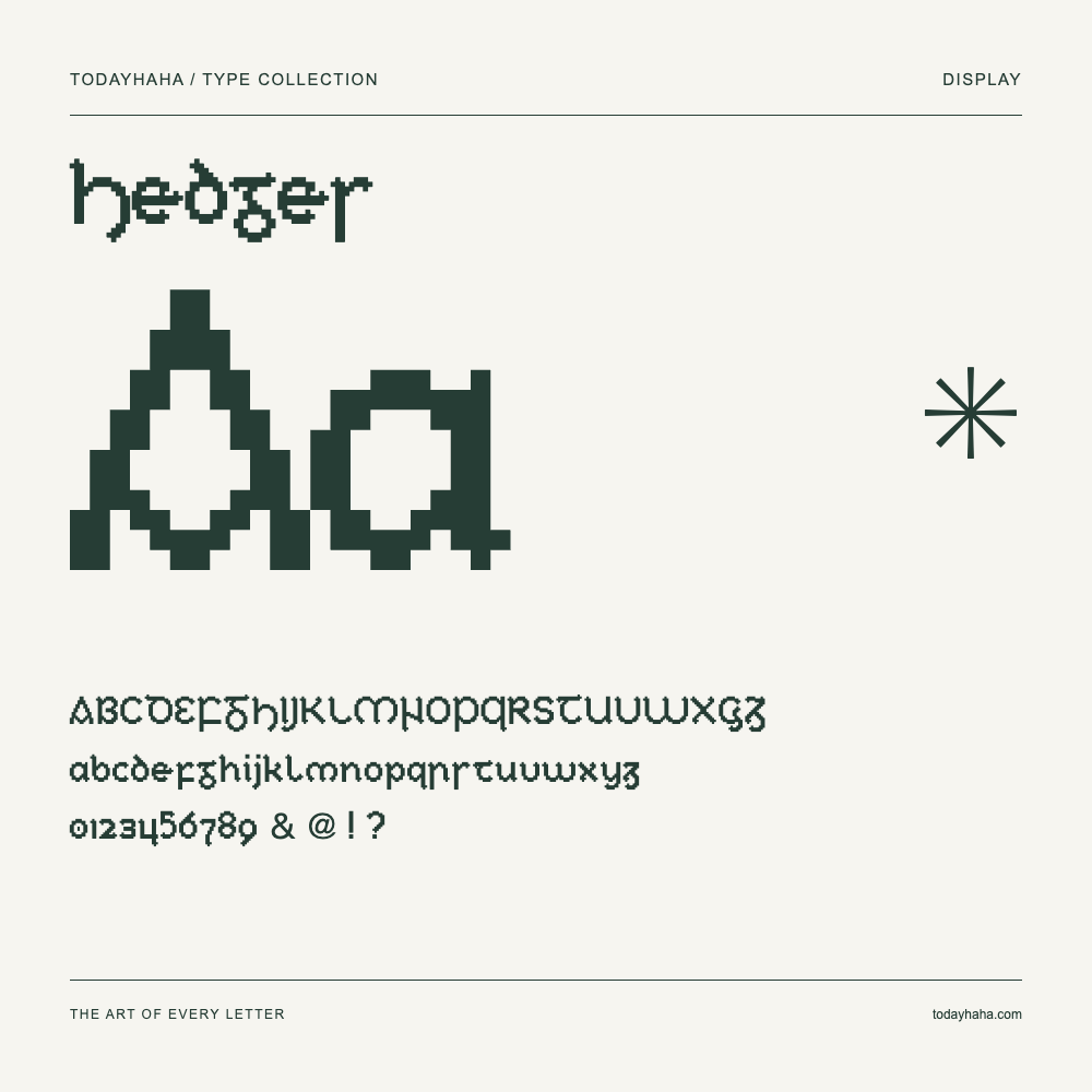 Hedges — Schriftmuster mit Großbuchstaben, Kleinbuchstaben und Ziffern