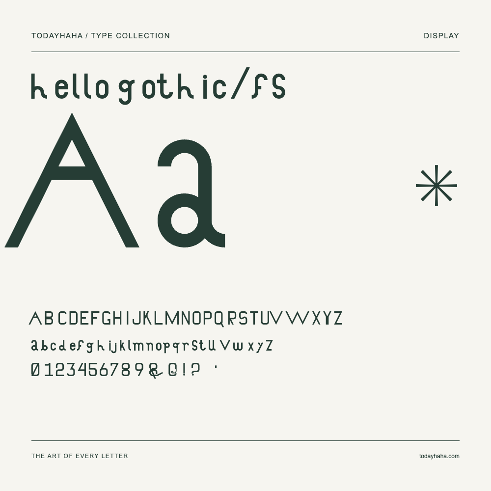 hello gothic/fs — Schriftmuster mit Großbuchstaben, Kleinbuchstaben und Ziffern