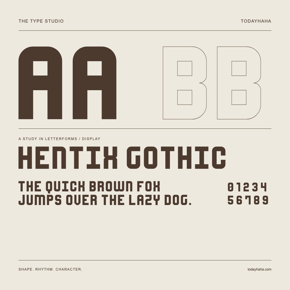Hentix Gothic — Letterform study with sample sentence and numbers