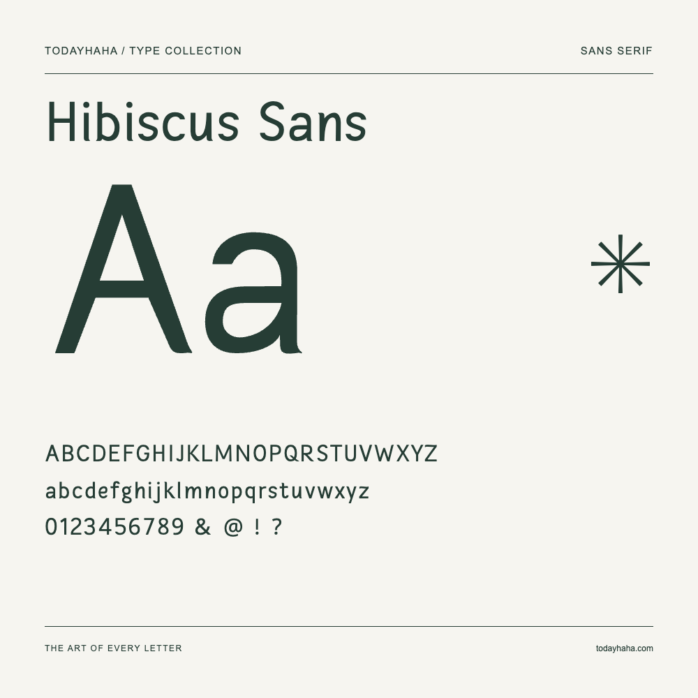 Hibiscus Sans — Muestra de mayúsculas, minúsculas y números