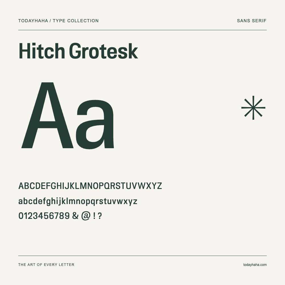 Hitch Grotesk — Spécimen avec majuscules, minuscules et chiffres